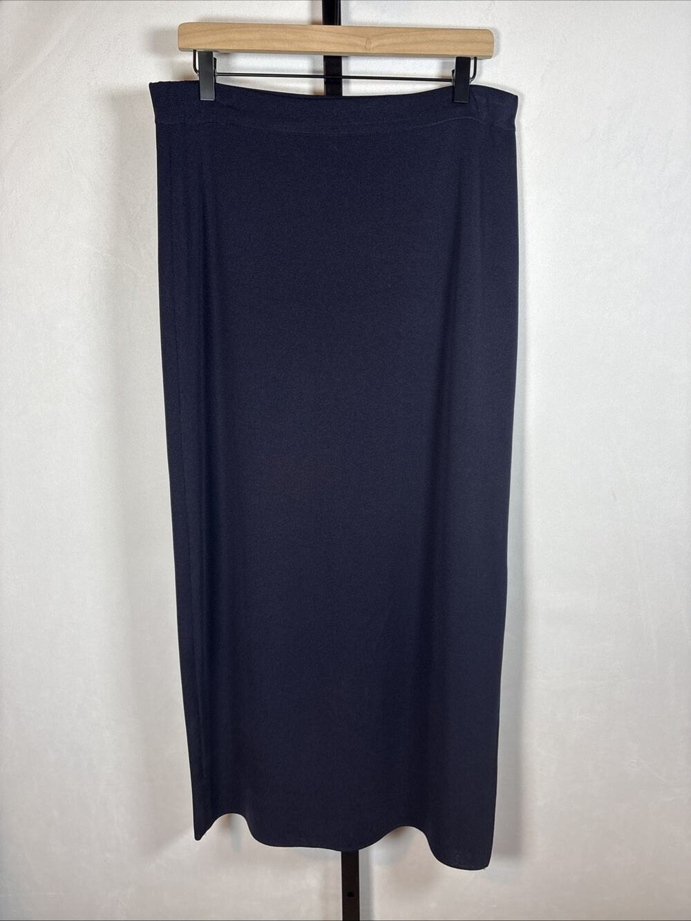 Exclusively Misook Maxi Skirt Womens Large Navy Pull On Side Slit Professional
